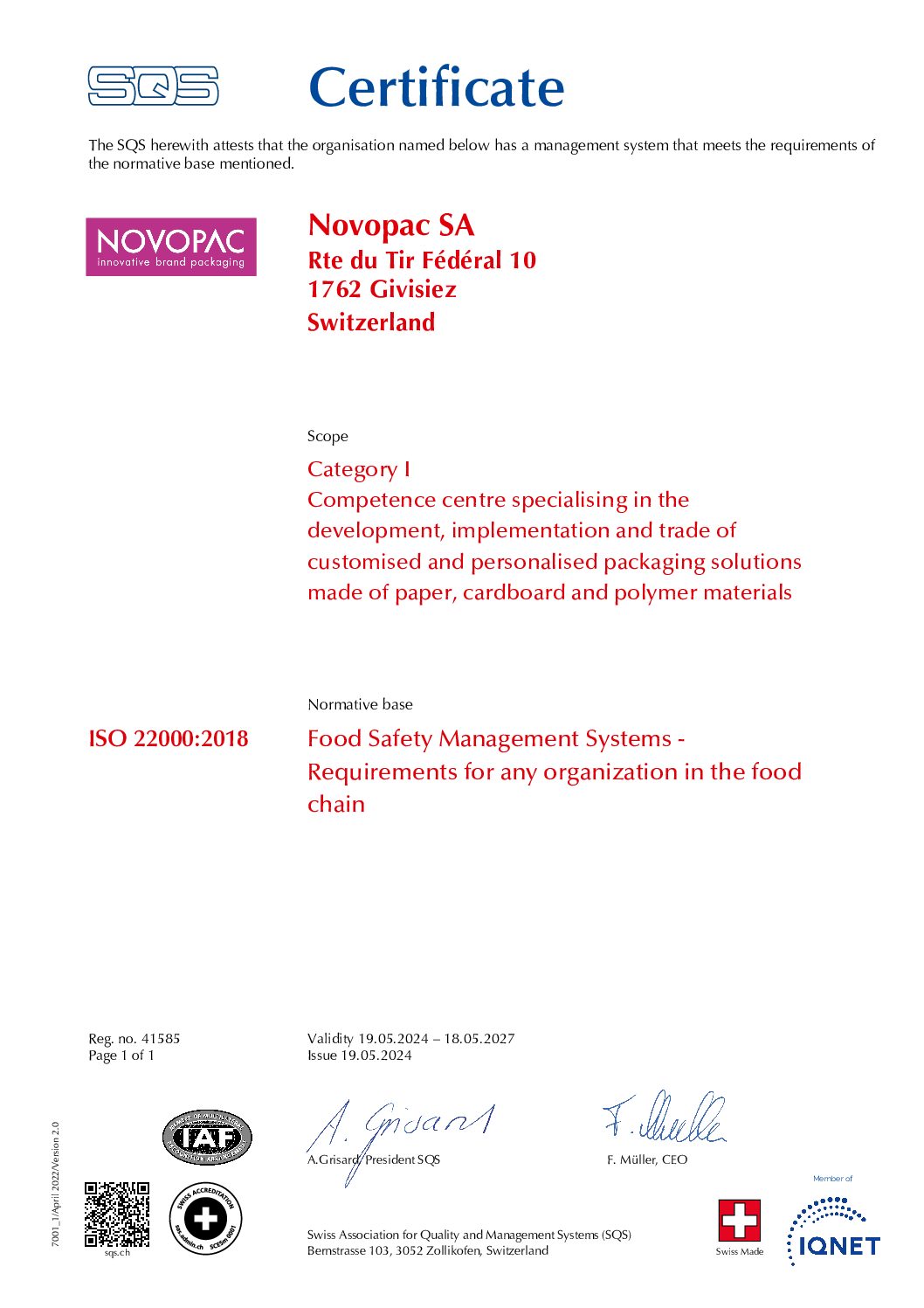 ISO 22000 certificate