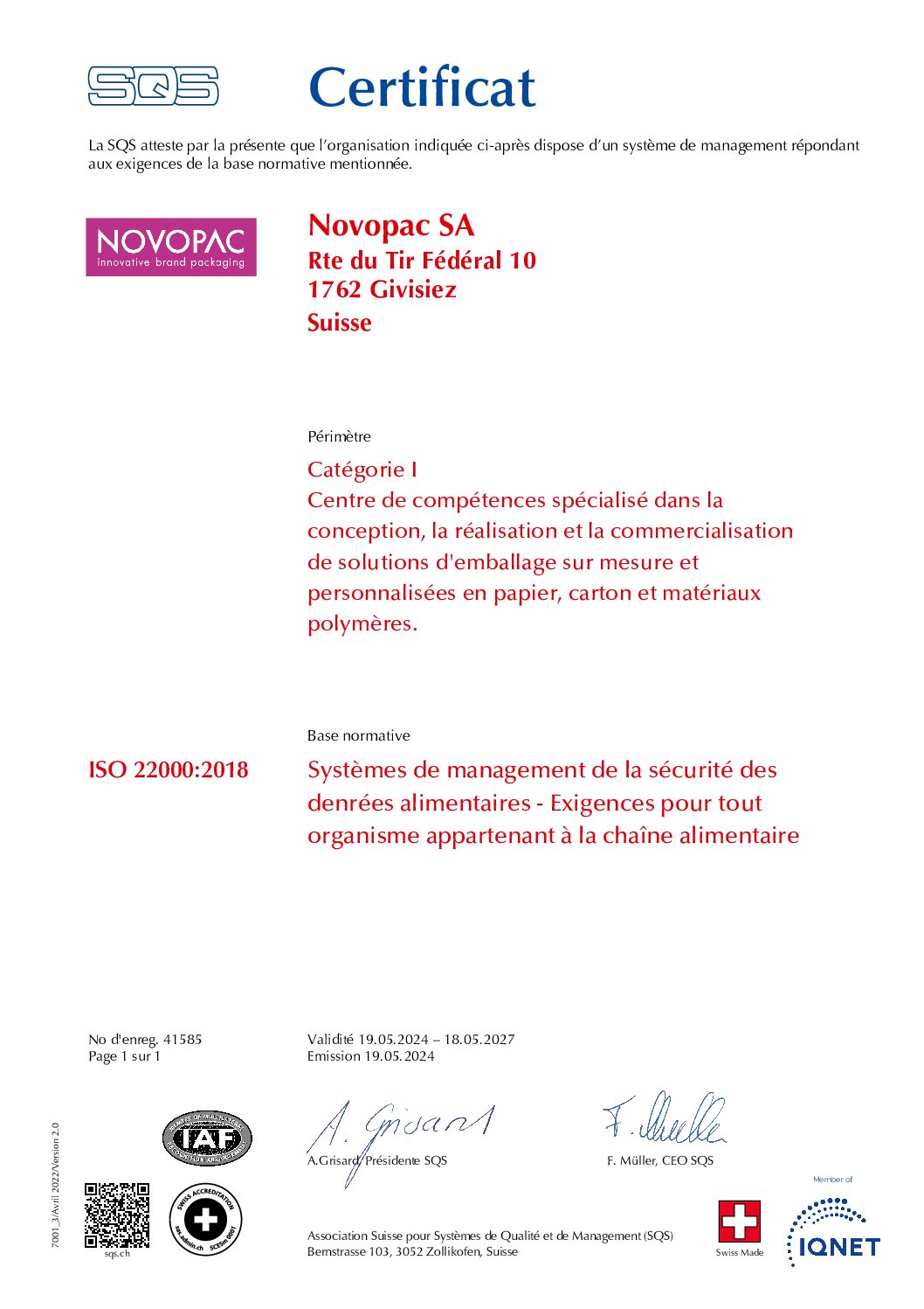 Certificat ISO 22000